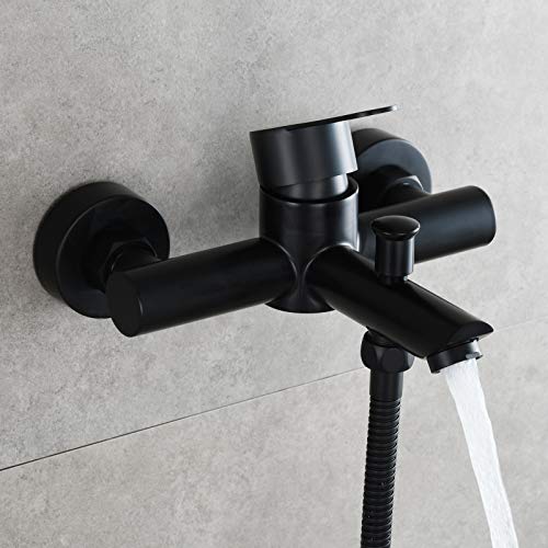Tecmolog Wall Mount Bathtub Faucet Stainless Steel Single Handle Tub Filler 2 Hole Tub Faucet Black, Sna516B #TOP2