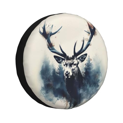 Image of Deer Spare Tire Cover Wheel Protectors Weatherproof Deer Pattern Wheel Covers Universal Fit for Trailer RV SUV Truck Camper Travel Trailers Accessories 16 Inch