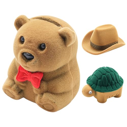 Joyero de dibujos animados, material de terciopelo, forma de animal divertido, soporte compacto para anillo de reloj, accesorio decorativo para encimera, mini contenedor protector de viaje, elegante