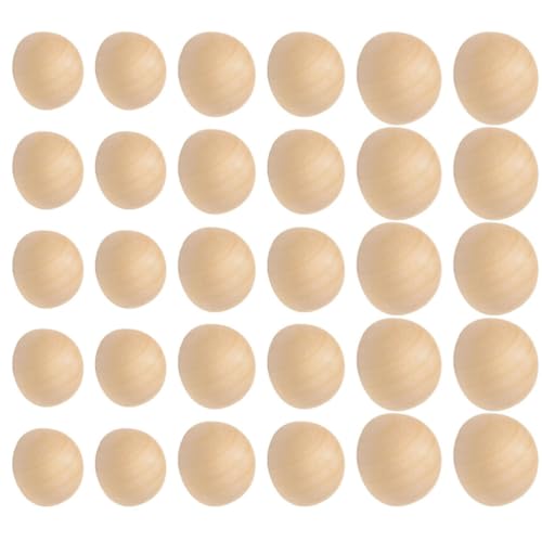 ABOOFAN 300 Pièces Boules en Bois Demi-rondes Naturelles pour Bricolage, Bois Khaki, Percées et Peintes, pour Cadres Photo et Décorations Artisanales