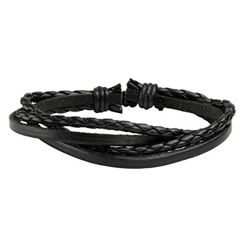 Eigso Wooden Bead PU Leather Cuff Bracelet Bangle for Men Women Woven Handmade Snap Adjustable Wrap3