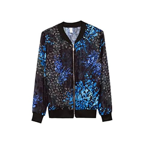 Eermoss Spring Autumn Women Zipper Bomber Slim Jacket Female Floral Print Coat Outwear Blue Cover