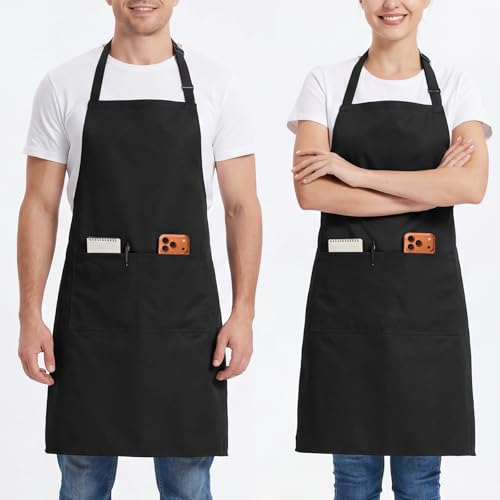Image of BOHARERS 2 Pack Cooking Kitchen Aprons with 2 pockets Unisex Adjustable Chef Apron for Women Men