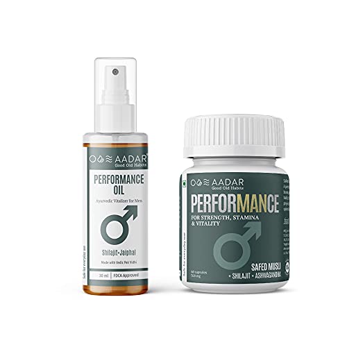 AADAR PerforMANce Pack | Ayurvedic Strength and Performance Booster for Men (60 Capsules) & Ayurvedic Power Oil for Men (30 ml) AADAR PerforMANce Pack | Ayurvedic Strength and Performance Booster for Men (60 Capsules) & Ayurvedic Power Oil for Men (30 ml)