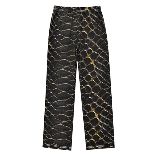 Boys' Pants Black Gold Texture Snakeskin Long Bottoms Jogger Pants Elastic Waist Trousers with Pockets S-XL