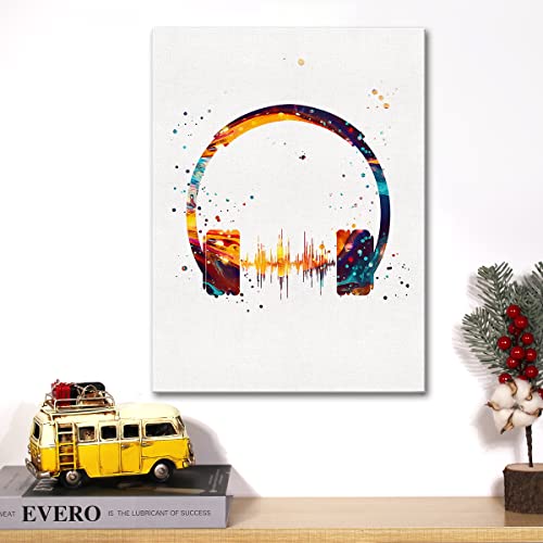Jerloe Watercolor Headphone Canvas Wall Art Music Earphones Canvas Print Painting Musical Music Studio Wall Decor Framed Dj Gift 12X15 Inch thumb #3