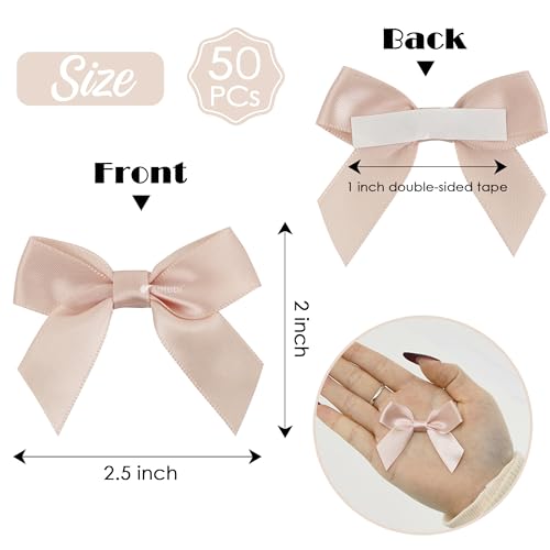 AIMUDI Rose Gold Satin Ribbon Bows 2" Self Adhesive Satin Bows for Gift Wrapping Premade Ribbon Bows with Double-Sided Tape for Making Crafts Baby Shower Birthday Party Wedding Decorations, 50 PCs by AIMUDI - Used condition - Image 2