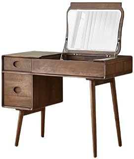 Makeup Vanity 100x50x76cm Walnut Home Bedroom Dressing Table, Simple Creative Storage Furniture With Mirror And Drawers Dressing Table
