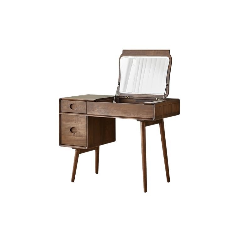 ENGENDER Vanidad Maquillaje 100x50x76cm Walnut Home Bedroom Dressing Table, Simple Creative Storage Furniture with Mirror and Drawers Tocador