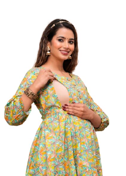 Image of JAIPURFAME Stylish Women's Pure Cotton All Over Printed Kurti Gown, Maternity Dress, and Feeding Dress - Comfortable and Elegant Maternity Wear for Women