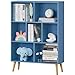 YAHARBO 7 Cube Bookshelf, Blue Kids Book Shelf with Cubby Storage,Wooden Modern Bookcase with Legs,3 Tier Freestanding Display Book Case,Children Toy Organizer,Bookshelves for Office,Nursery,Playroom