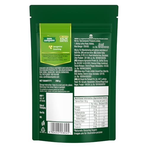 Image of Tata Sampann Premium Kalmi Dates /Khajoor, 200g, Rich in Fibre, Naturally Sweet, Naturally Low-Fat Food (Pack of 3)