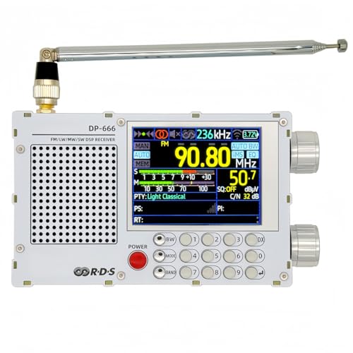 Kizare �t���o���h�����x DSP DP-666 ���V�[�o�[ TEF6686 FM/LW/MW/SW �|�[�^�u�������x��R�����^�b�` LCD �J���[�X�N���[�� ���V�[�o�[ �n�k�ЊQ��ً}�����ɓK���Ă��܂� (�z���C�g,142*30*80mm)