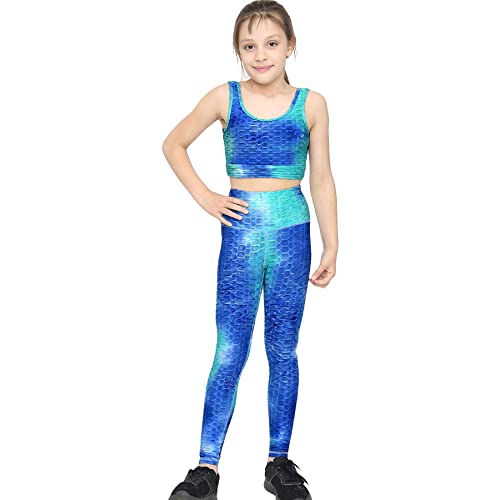 Ensemble yoga bleu filles sans irritation avec legging confortable pour sport 7-8 ans