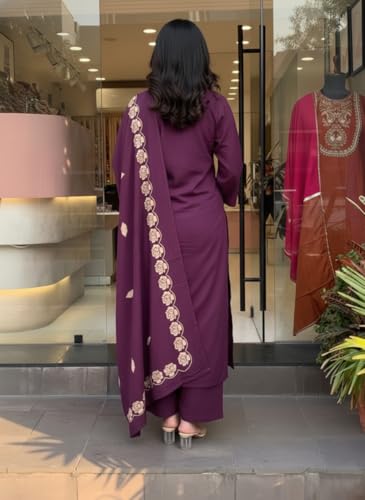 Image of ANNI Designer Women Embroidered Straight Kurta Palazzo Dupatta Set Rayon Viscose Kurti Pant Set Ladies Ethnic Wear for Office Festive Daily Use