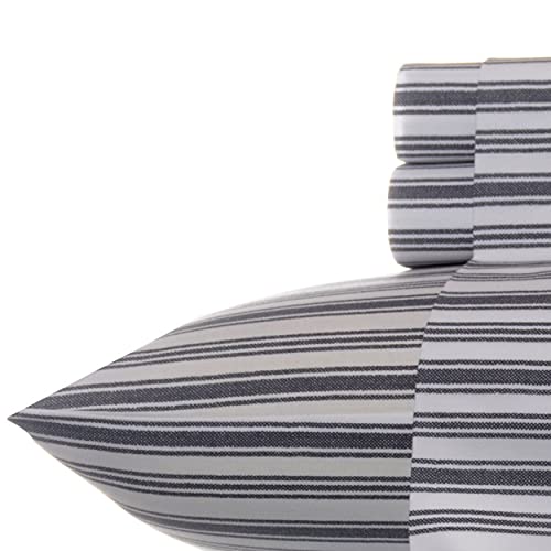 Nautica - Queen Size Sheet Set, Crisp & Tailored Cooling Sheets with a Smooth Cotton Percale Lightweight Feel - Bed Sheets with Matching Pillowcases & Fitted Sheet (Coleridge Stripe Charcoal)