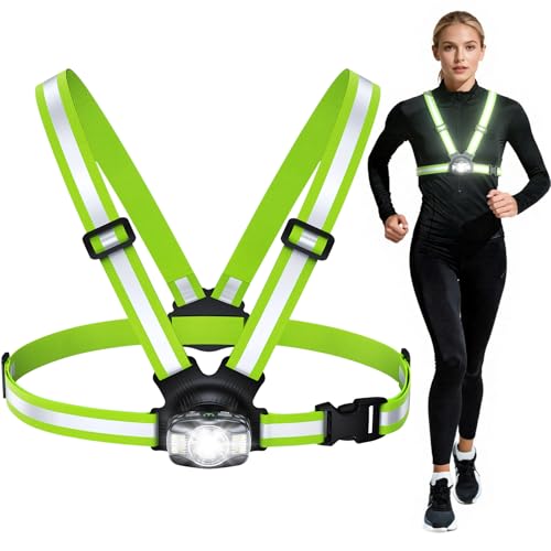 Dawinga Running Lights for Runners, 500 Lumens High-Visibility Running Light with 45° Adjustable Beam & IPX4 Waterproof, Rechargeable Reflective Vest Gear for Night Walking/Jogging, 4-20Hrs Runtime