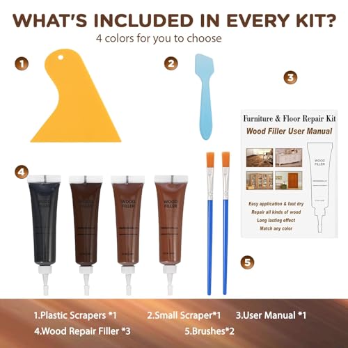 Image of Dark Walnut Wood Filler Kit,4 Color Woods Repair Kit,Scratch Cover for Dark Woods, Repair Cracks, Stains,Hole for Laminate Floor Door Table Cabinet, Restore a Finish for Wood Black,Walnut