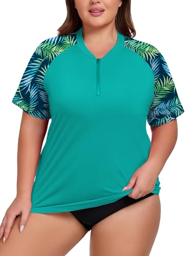 Camiseta de natación para mujer en la playa con manga corta y cremallera ForHailey