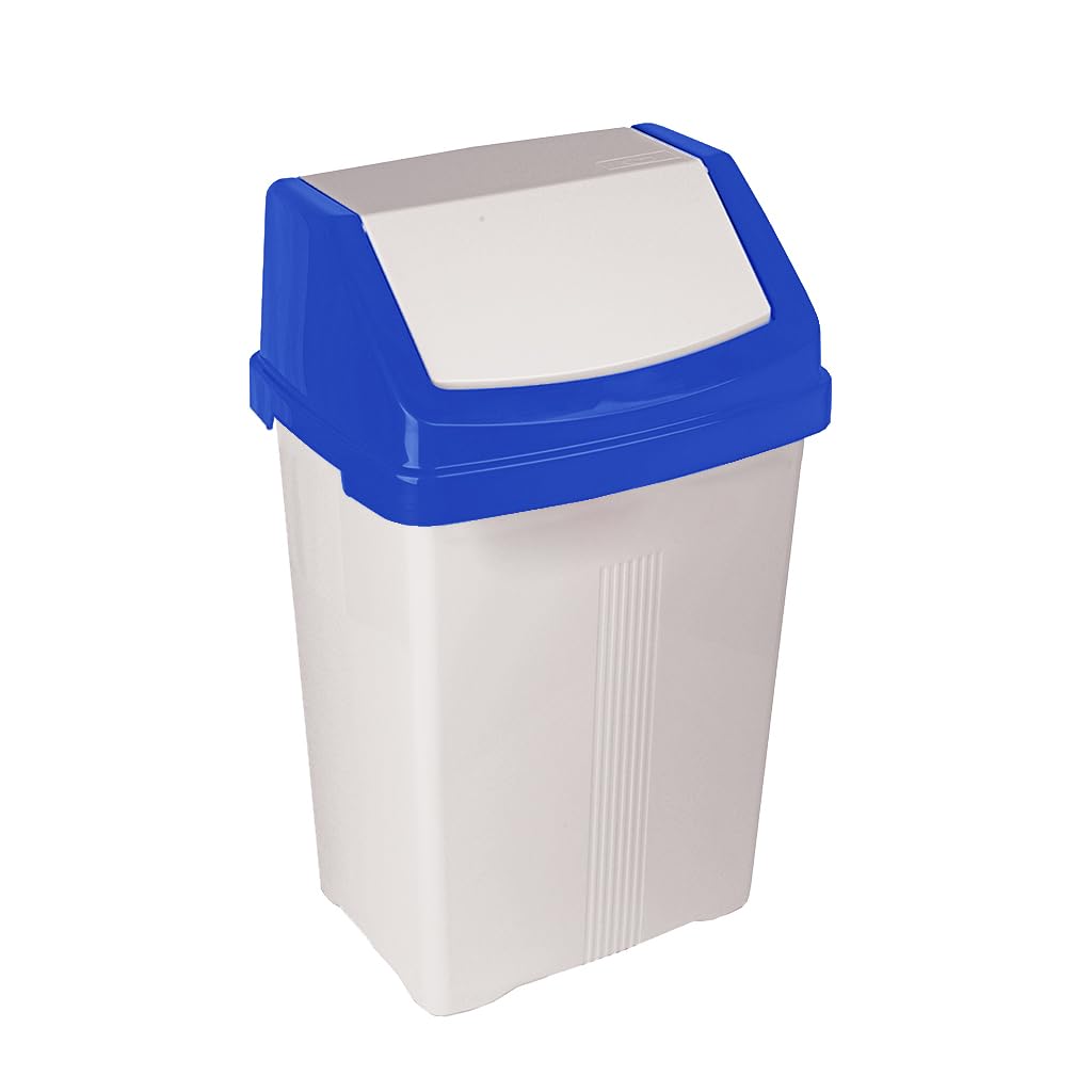 JMS we create smile 8L/25L/50L Litre Plastic Swing Lid Bin Waste Recycle Dustbins Rubbish Trash Refused Bins (Blue & White Lid, 50 LITRE)