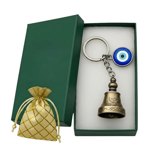 Image of MODUX Guardian Bell Keychain for Bike & Car - Tibetan Texture Bell Keychain with Evil Eye Hook - Good Luck Charm