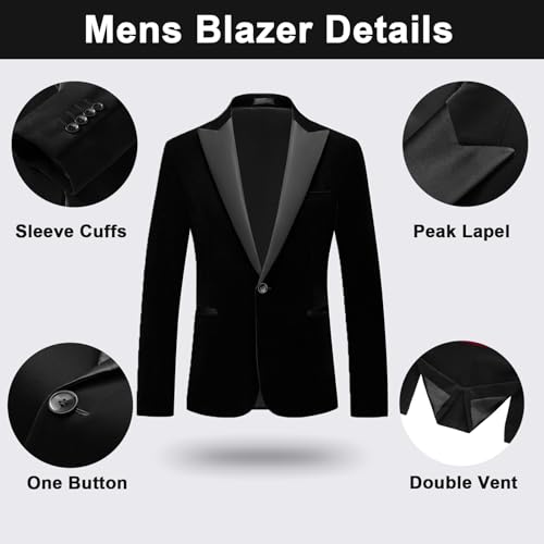 Mens Velvet Suit 2 Pieces Slim Fit Tuxedo Peak Lapel Blazer One Button Formal Jacket Pants for Wedding Prom Dinner4