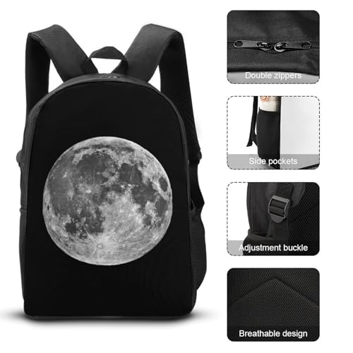 Moon Logo Classic Backpack Lunch Bag Pencil Case 3 Piece Set Travel Daypack3