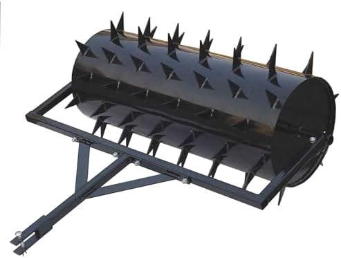 Yard Tuff 48 Inch Wide Drum Spike Aerator with Pin Style Hitch and Lawn Roller Construction for Lawn, Patio, and Gardening Essentials, Black