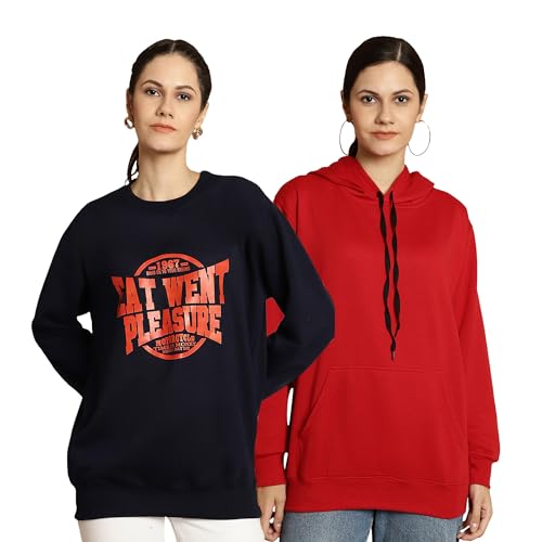 Image of Mack Jonney Printed Round Neck Cotton Fleece Sweatshirt for Women (Pack of 2)-MACK51225