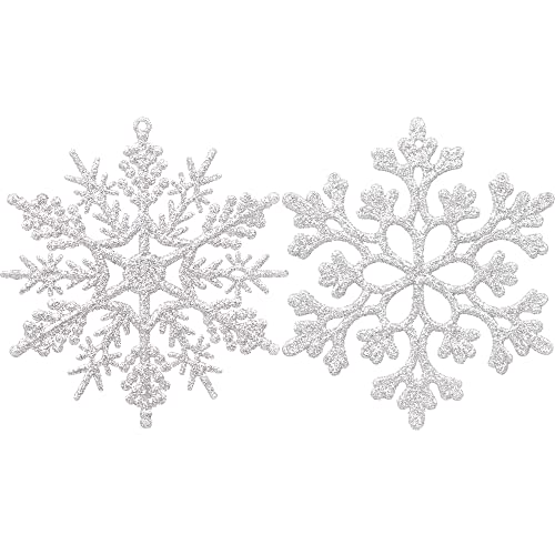 Sea Team Plastic Christmas Glitter Snowflake Ornaments Christmas Tree Decorations, 4-inch, Set of 36, Silver