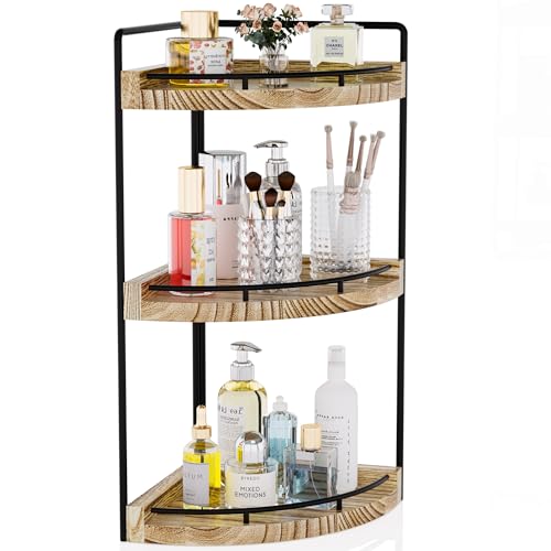 CeleVista Corner Bathroom Counter Organizer 3 Tier Bathroom Storage Countertop for Skincare Sink Shelf for Kitchen Decor Vanity Dresser Makeup Gift(Rustic Brown)