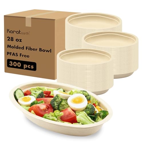Karat Erath KE-BBB28-FF PFAS Free 28oz Bagasse Bowl Burrito Bowl Disposable Bowls Natural color - Case of 300 pcs