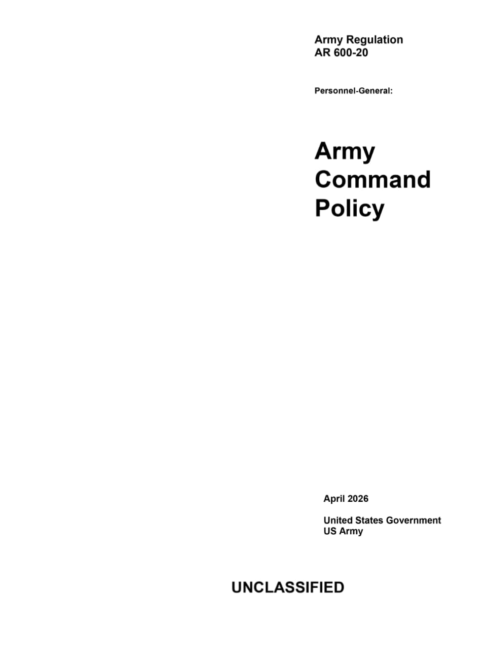 Army Regulation AR 600-20 Army Command Policy April 2026
