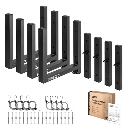 SMOQIO Ladder Rack for Trailer Enclosed 4pcs Side Mount 400lb Load Black Aluminum Cargo Trailers Ladder Rack Utility for Exterior or Interior Side Wall