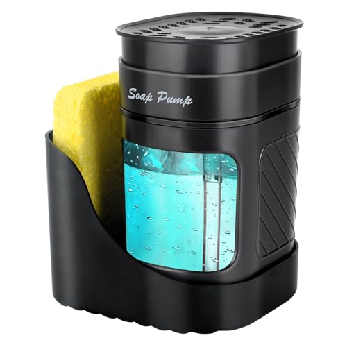 3-in-1 Dish Soap Dispenser with Sponge Holder for Kitchen Sink(Includes One Sponge) Kitchen Soap Dispenser Set - Black