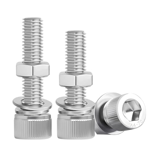 ステンレス鋼 六角穴付ボルトM2.5 全ネジ ねじボルト ナット フラット ロックワッシャーキット 完全ねじ込み (M2.5x12mm 50セット)