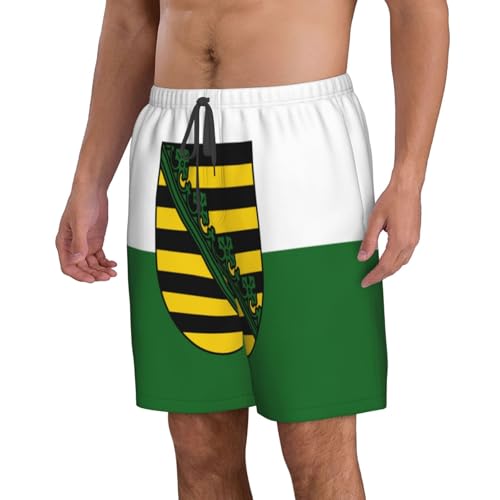 Saxony Flag Men's Beach Pants-Quick-Dry & Comfortable Mens Beach Shorts for Men, Perfect for Surfing and Everyday Wear White2