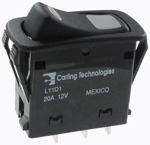 CARLING TECHNOLOGIES L11D1EHN1-A7900-000 Switch, Rocker, SPST, 20A, Black
