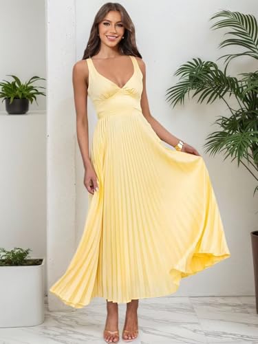 Pleated Satin Bridesmaid Dresses Long V Neck Backless Formal Dress for Women2