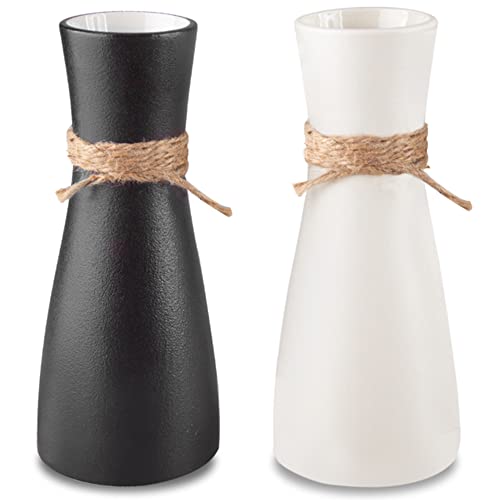 Ceramic Vase Set Of 2 For Home Decor - Modern Elegant Home Decorative Flower Vases - Handmade Black And White Decorative Flower Vases For Living Room, Bathroom, Office, Mantel, Wedding #TOP8