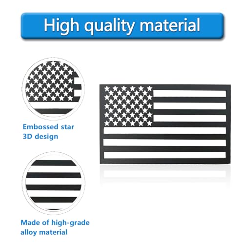 Image of 2PCS Universal Embossed 3D Metal All Black American Flag Emblem Decal Stickers, USA Car Military Patriotic Emblem + 4PCS American Flag Valve Stem Caps for Cars Trucks RV, SUV and More