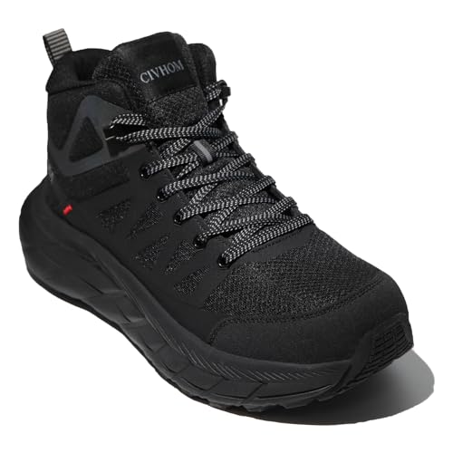 Mid-Top Hiking Boots for Men & Women - Lightweight Athletic Trail Shoes, Breathable Upper with Reflective Design, Elastic Thick EVA Midsole & Durable Outsole, Black Outdoor Hiking Footwear