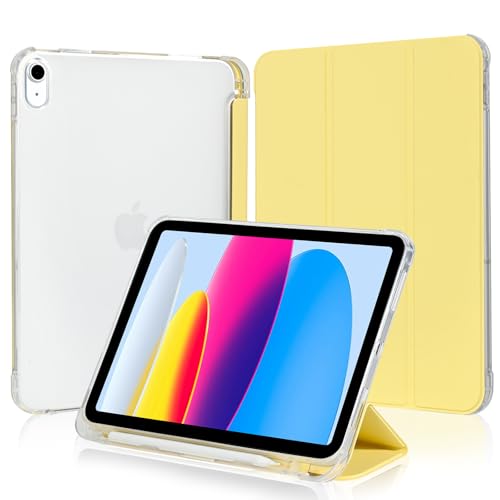 4UBonLife Cover per iPad (A16) 11ª Generazione 11' 2025/iPad 10ª Generazione 10,9 Pollici 2022 con Portapenne, Custodia Protettiva Sottile Leggero, Case Retro Traslucido in Morbido TPU, Giallo