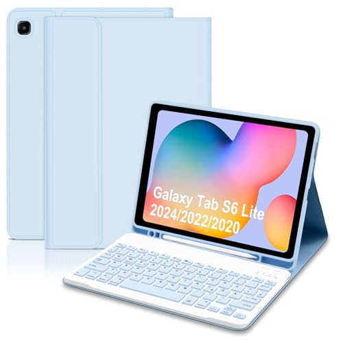 Lielax Hülle mit Tastatur für Samsung Galaxy Tab S6 Lite (Deutsches QWERTZ)-Magnetically Detachable Tastatur Schutzhülle mit Pencil Halter für Tab S6 Lite 10 4(P620/P625/P610/P613/P615/P619) Blau