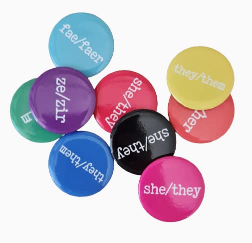 Pride and Pronouns bulk pin badges 1 inch (25mm) diameter