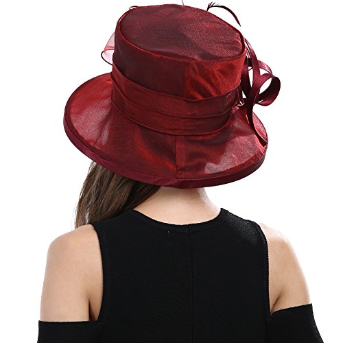 Sombrero para mujer estilo Derby Day en organza color burdeos miniatura 4