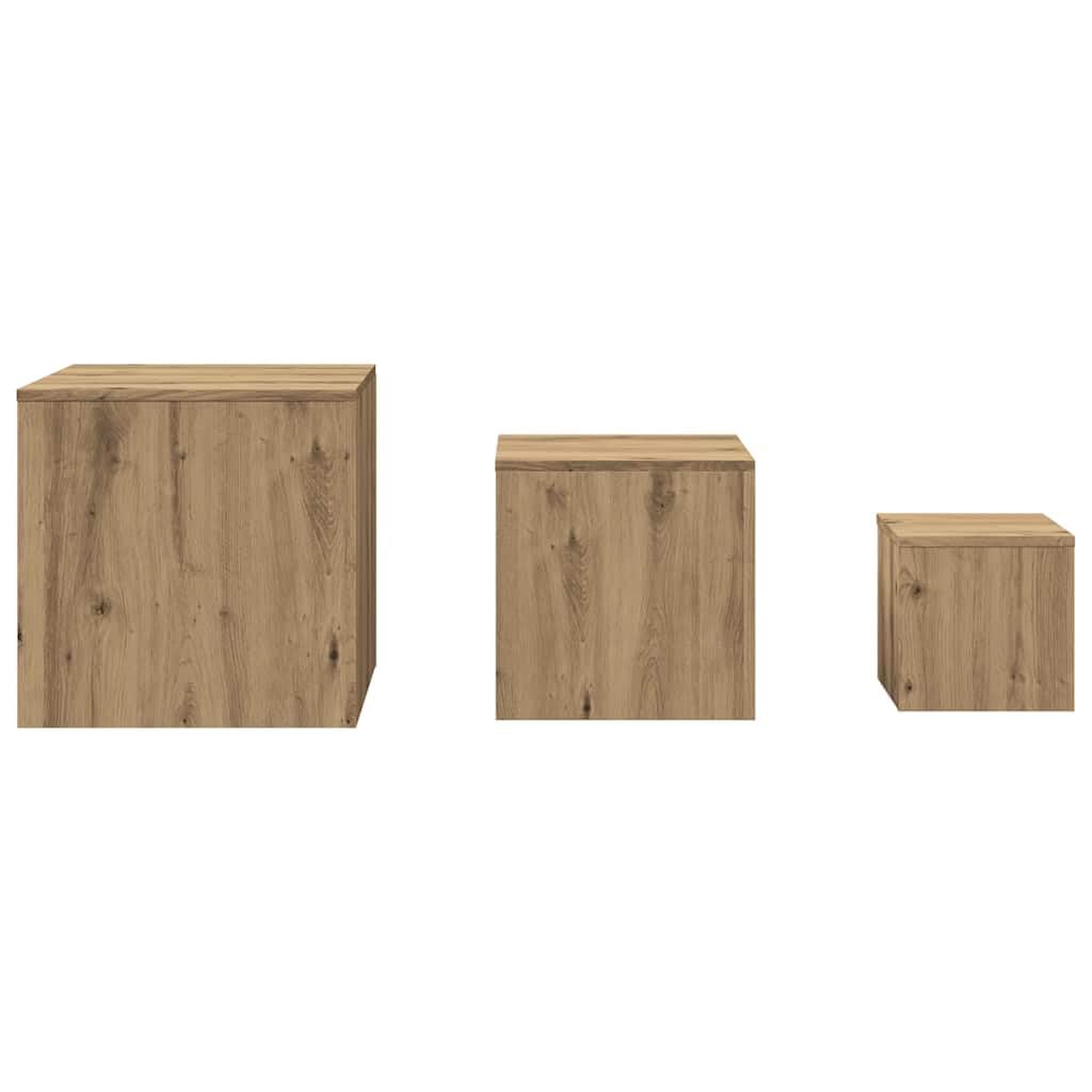 Juego de 3 mesas auxiliares de madera de roble Artisan, con diferentes tamaños, versátiles como mesita de noche, mesa de sofá o mesa de teléfono, para salón, dormitorio, oficina