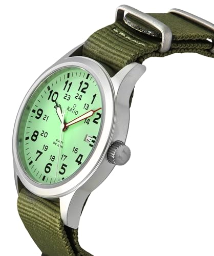 Image of RATIO Field Watch Sapphire Crystal Nylon Strap Easy Reader Casual Watch Japanese Quartz 100m Water Resistant Military Watch for Men