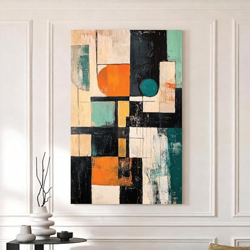 Image of Modern Abstract Stretched Canvas Painting For Living Room | Multicolor Abstract Stretched Canvas Wall Art For Livingroom Home Decor, Bedroom, Hallway's, Office, Hotel - 56x86 cm