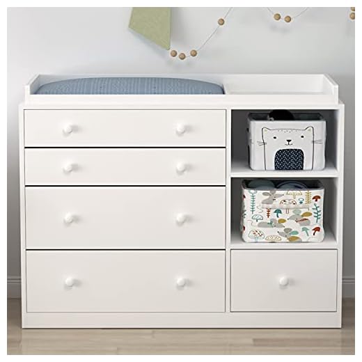 FUFU&GAGA Nursery Storage Dresser Chest with Changing Table Top, 5 Drawer, 2 Shelves, Modern Wood Wide Storage Space Functional Organizer (White, 47.2" W x 19.7" D x 36.1" H)